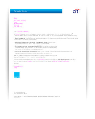 Corporate Card Welcome Letter